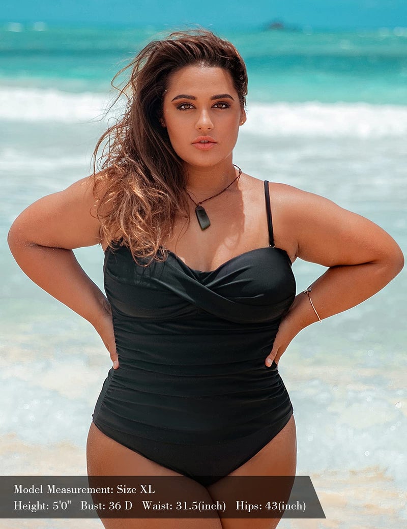 RELLECIGA Women's Tummy Control One Piece Swimsuit Bandeau Strapless Ruched Bathing Suits(Black,Small) - Image 3